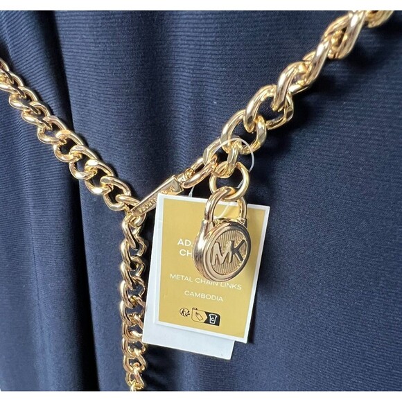 Michael Kors Gold Lock & Key Chain Belt Size L / XL NWT Business Chic Casual - Picture 2 of 11